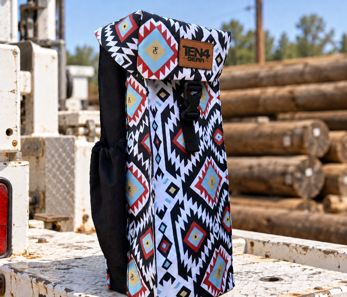 Tomahawk Utility with Buckled Formed Lid and approved rectangular TEN4 GEAR leather patch — shared 18 and 20 inch photo