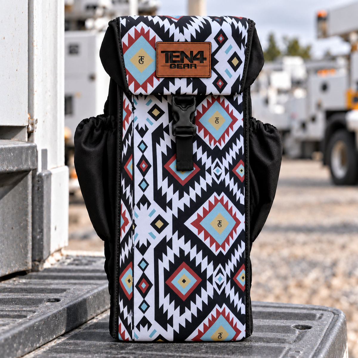 TEN4 Gear Tomahawk Utility glove bag with formed buckle lid and black side pockets — pattern placement varies