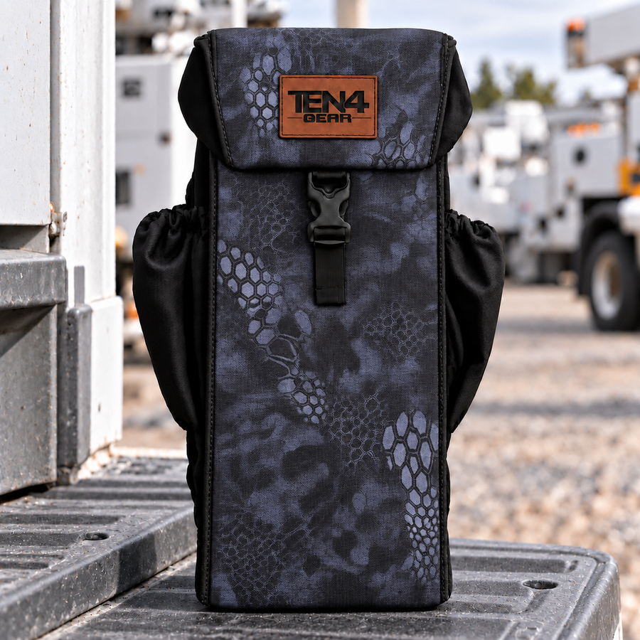 TEN4 Gear Typhon Utility glove bag with formed buckle lid and black side pockets — pattern placement varies