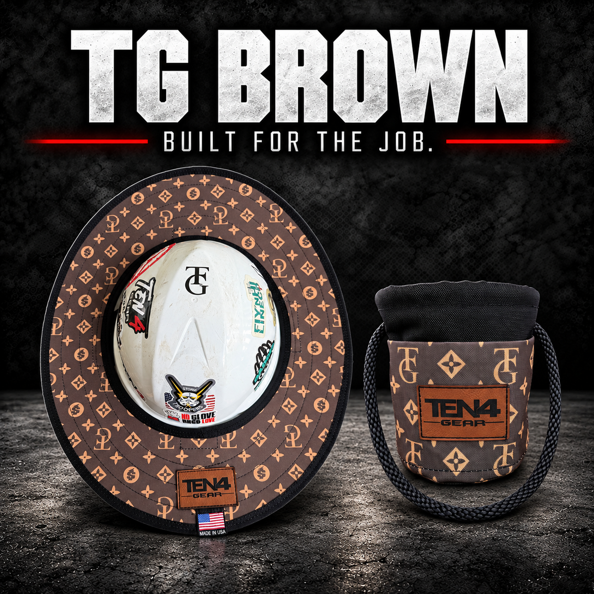 TG Brown matching sunshade and Grunt Sack set; brown TEN4 Gear patches; hard hat not included