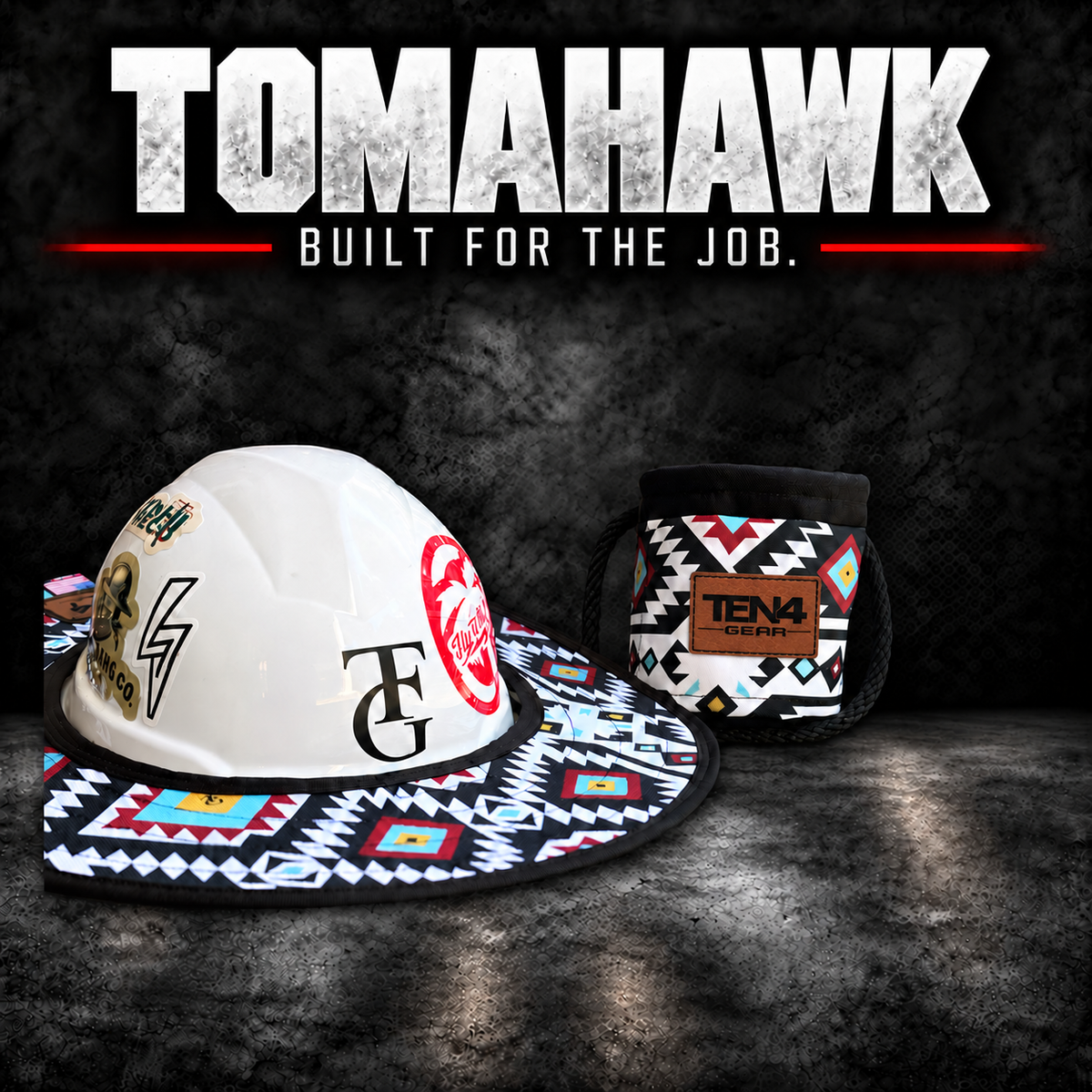 Tomahawk matching set with matching brown rectangular TEN4 Gear patches; hard hat not included